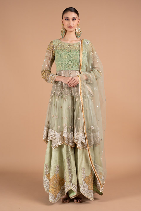 Mint Applique Sharara Set