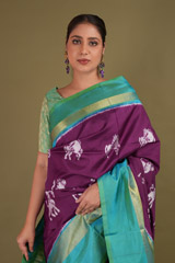 Purple Saree With Green BorderDSC01440