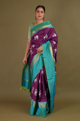 Purple Saree With Green Border