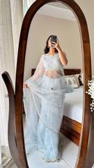 Bluish Grey Organza Saree1