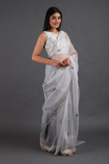 Bluish Grey Organza SareeIMG_2690