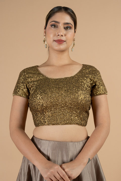 Antique Gold Sequin Saree Blouse