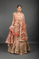 Peach Applique Embroidered Lehenga