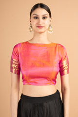 Peach Brocade Seleeve Blouse