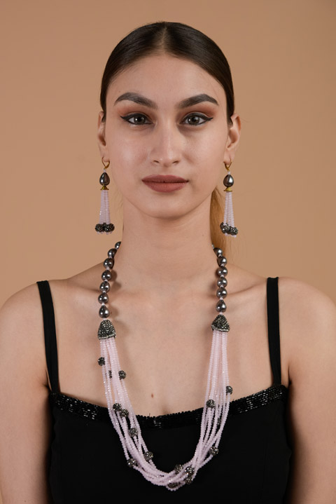 Pink and Grey Necklace Set