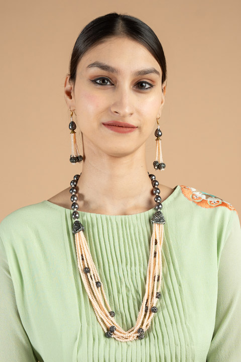 Peach and Grey Necklace Set