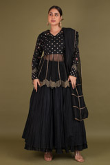 Black Crochet Silk Peplum LehengaDSC02571