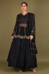 Black Crochet Silk Peplum Lehenga