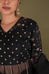 Black Crochet Silk Peplum LehengaDSC02575