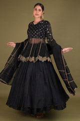 Black Crochet Silk Peplum LehengaDSC02578
