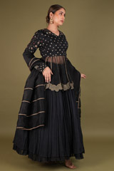 Black Crochet Silk Peplum LehengaDSC02579
