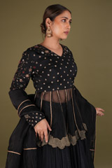 Black Crochet Silk Peplum LehengaDSC02581