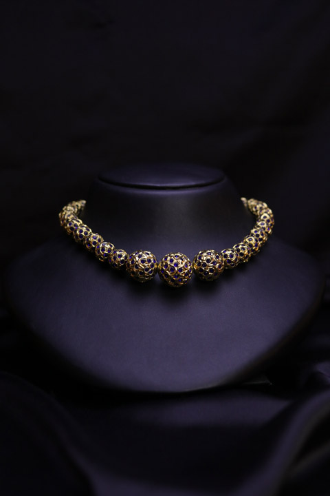 Blue & Golden Moti Neckpiece