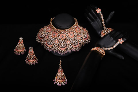 Pink and Gold Jodha Bridal Set