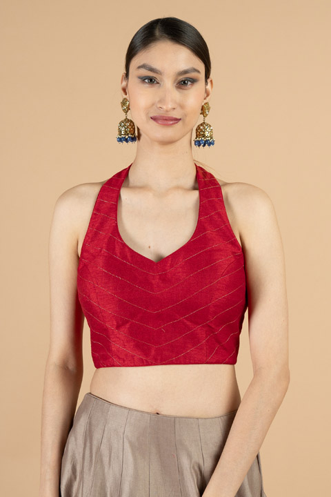 Ruby Red Halter Saree Blouse