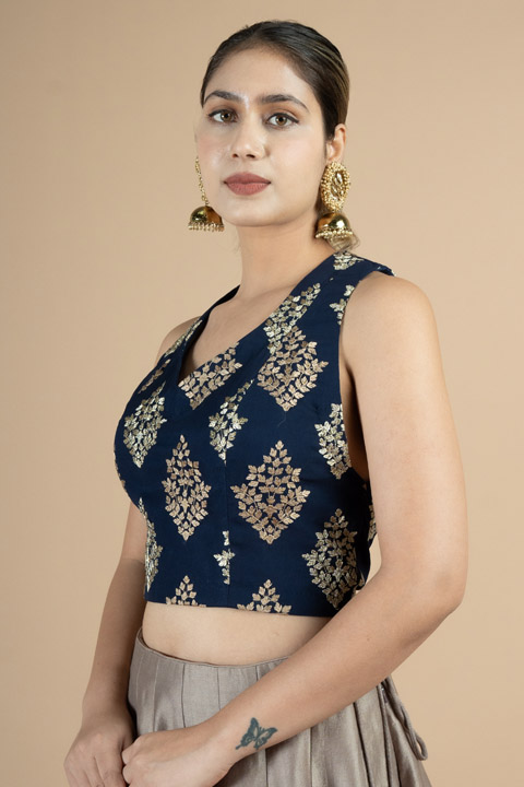 Midnight Sparkle Zari Georgette Saree Blouse