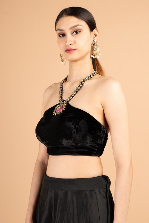 Black Halter Neck Saree Blouse