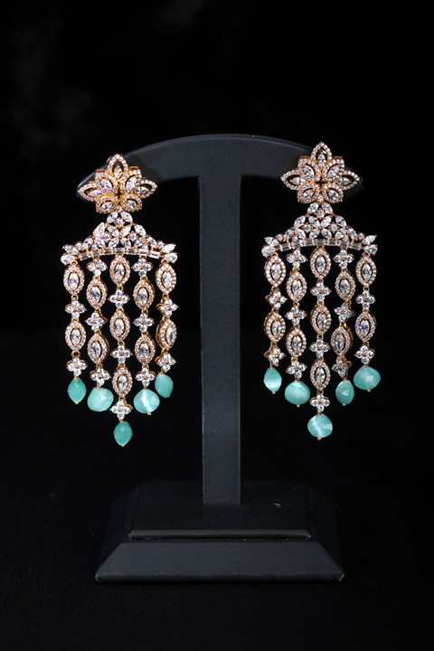 Gold Earrings with Green Drops