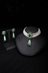 Emerald Moti Necklace Set