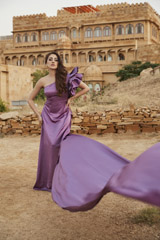 Purple Ruffle Sleeve Gown