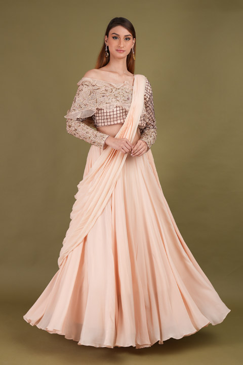 Hand Embroidered Organza Lehenga set