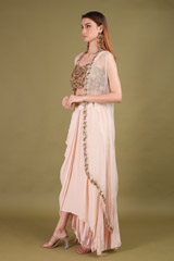 Embroidered Blouse With Draped Bottom SetDSC01181