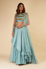 Ice Blue Tasseled Top Bottom Set