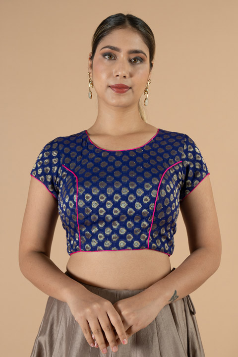 Royal Blue Brocade Saree Blouse