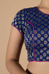 Royal Blue Brocade Saree BlouseDSC07022