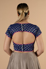 Royal Blue Brocade Saree BlouseDSC07025