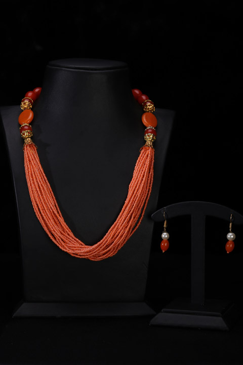 Orange Oval Stone Necklace Set