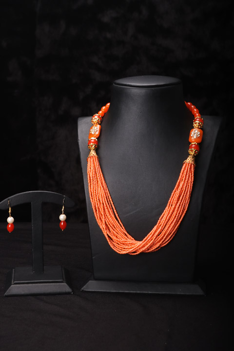 Orange Rectangle Stone Necklace Set