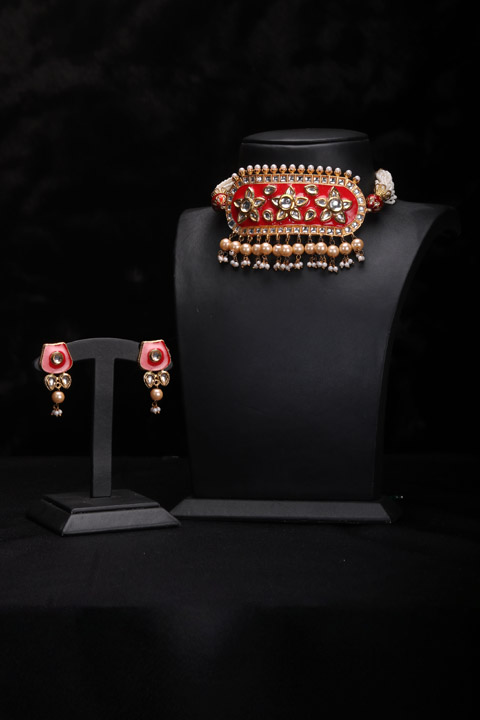 Red Meenakari Choker Set