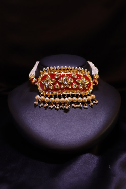 Red Meenakari Choker Set