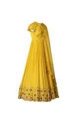 Yellow Scallop Crepe Satin Anarkali2