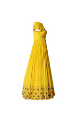 Yellow Scallop Crepe Satin Anarkali3