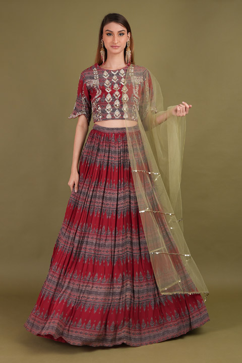 Maroon Embellished  Lehenga