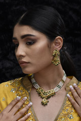 Green Beads And Pearl Necklace Set_SUB1120