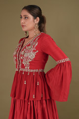 Red Embellished Top And SkirtDSC01389