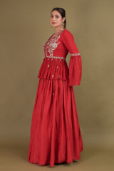 Red Embellished Top And SkirtDSC01392