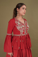 Red Embellished Top And SkirtDSC01395