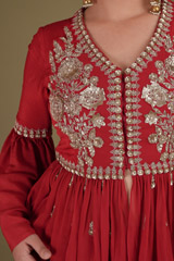 Red Embellished Top And SkirtDSC01396