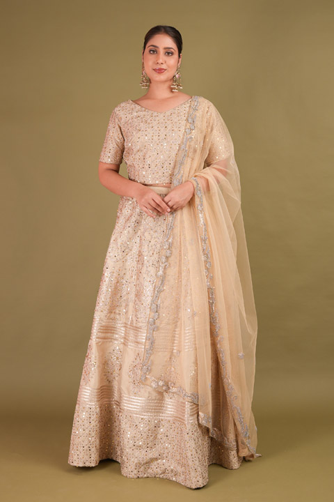 Gold Applique Lehenga with Crystal