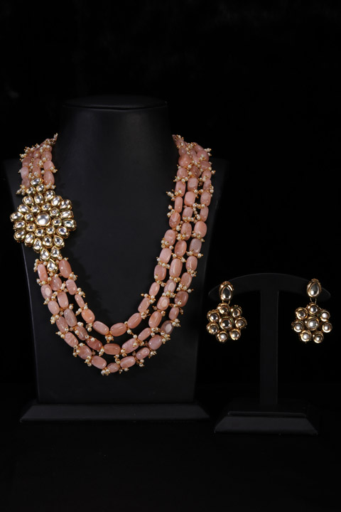 Peach Multi String Necklace Set