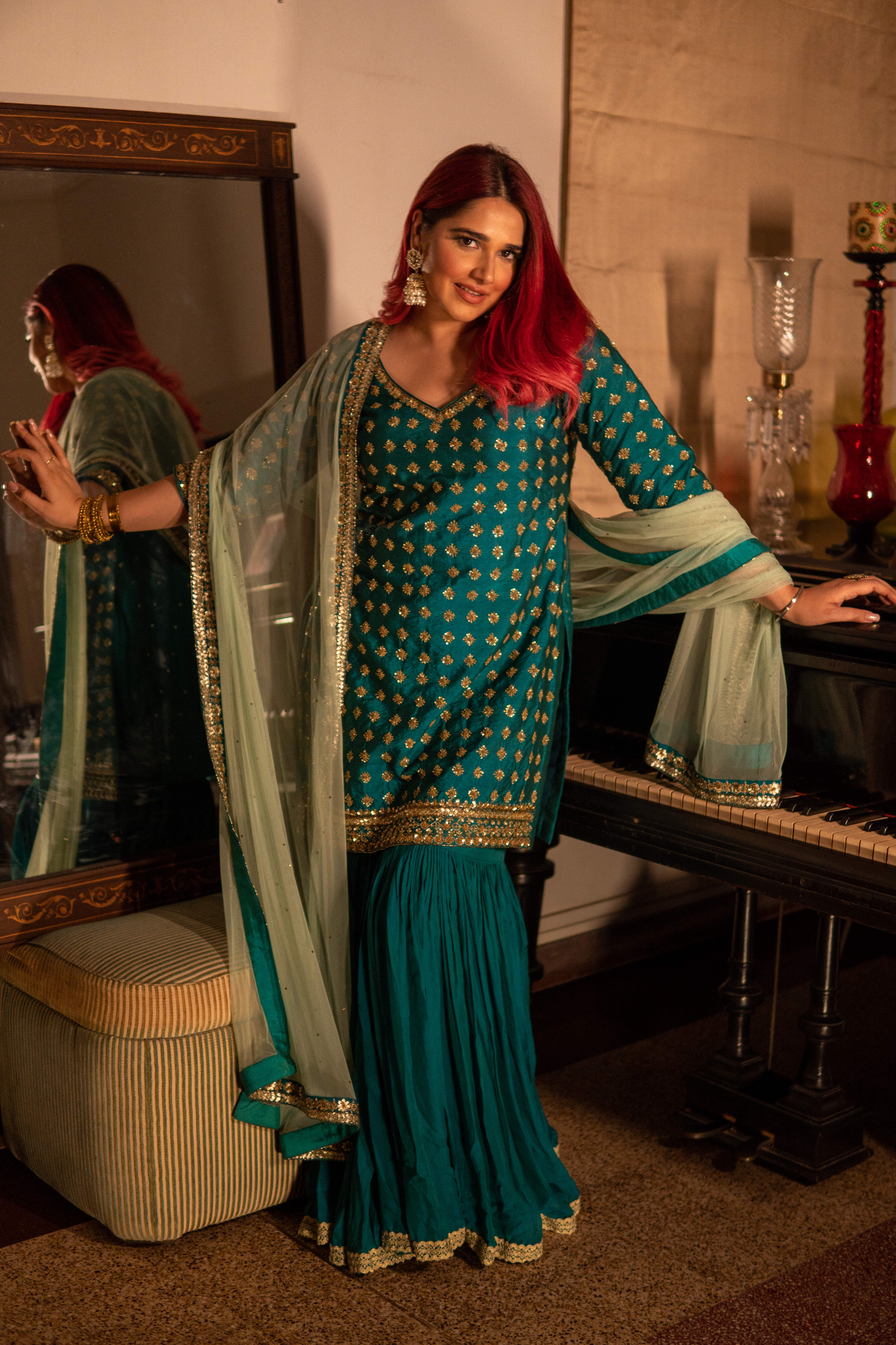 Peacock Green Gharara Set
