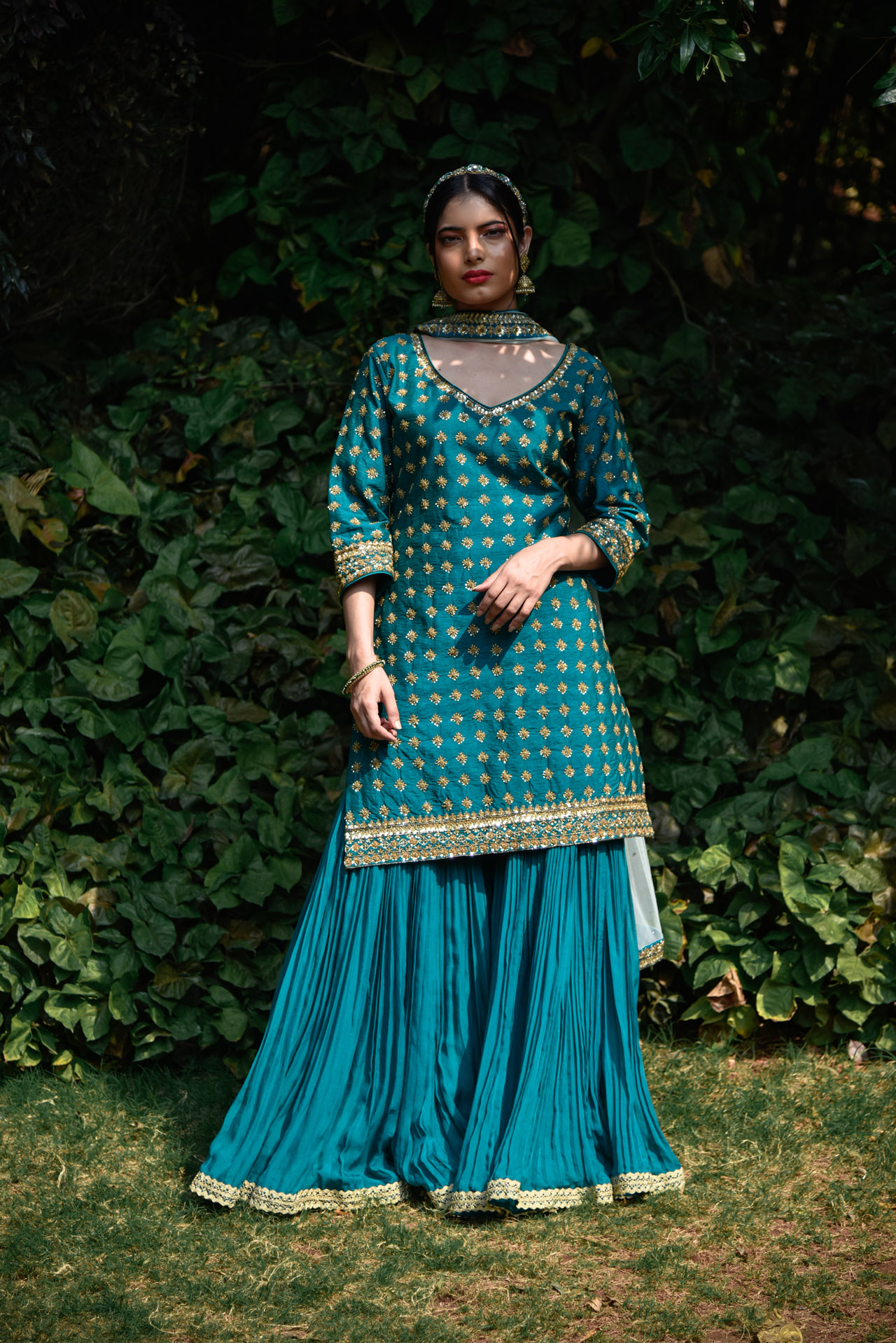 2. PEACOCK GREEN SHARARA SET