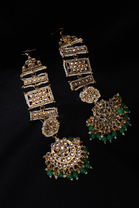 Geometric Kundan Long Earrings
