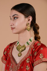 Green and White Necklace Set_DTR3427