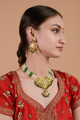 Green and White Necklace Set_DTR3428