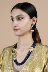 Navy Blue and Pearl Necklace SetDSC09171